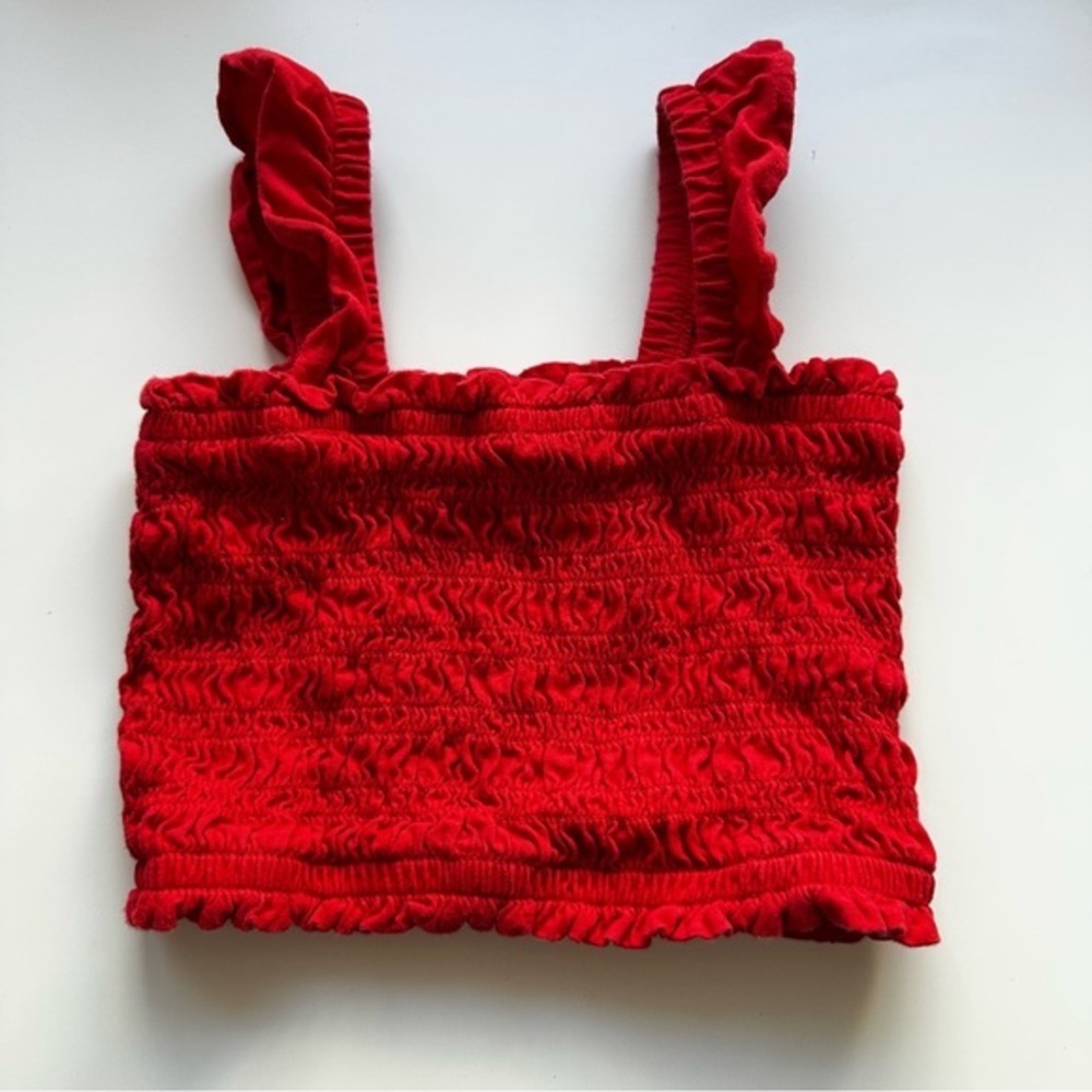 Gap Kids Red Smocked Crop Top Ruffle Strap Tank Size M (8-9)
